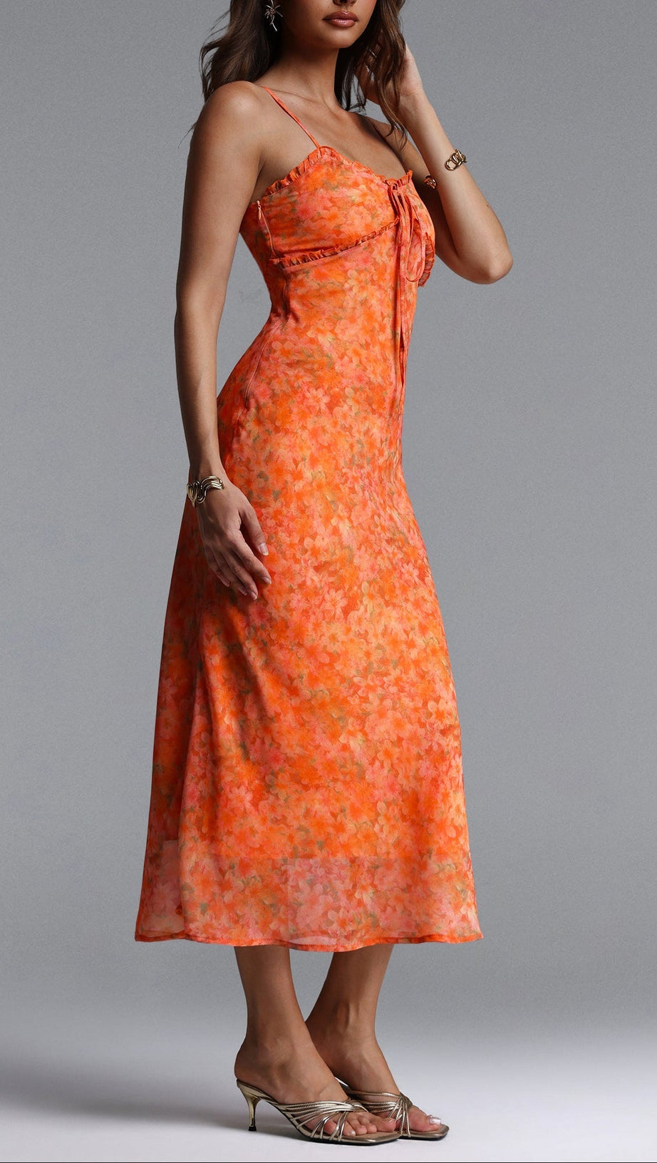Ienee Sleeveless Ruffle Floral Print Woven Maxi Dress