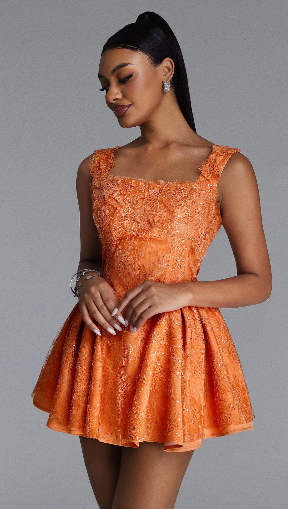louise Crochet Embroidered mini dress - orange