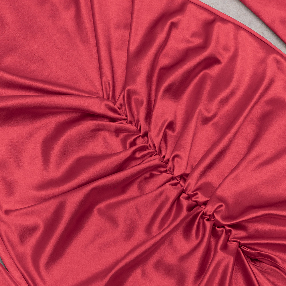 AIIZIE CECILIA RUFFLE TRIM HIGH SLIT MAXI BODYCON DRESS IN RED - product image