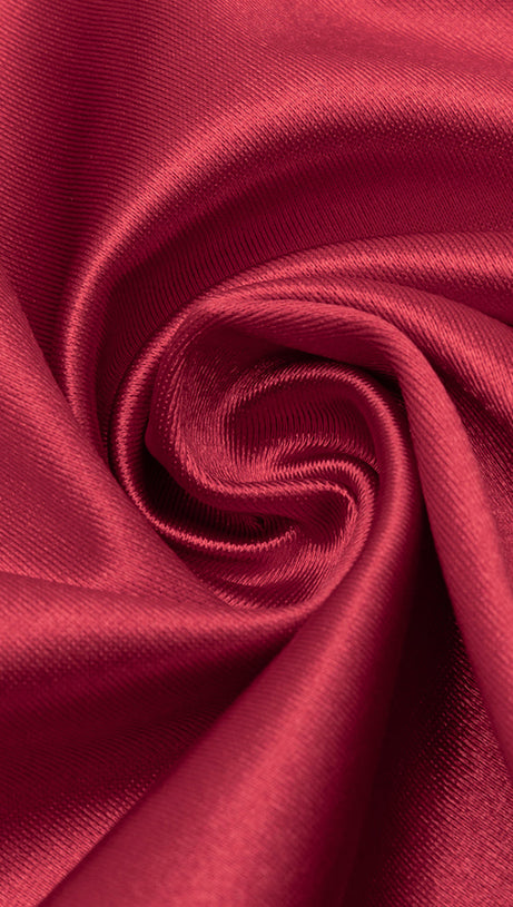 CECILIA RUFFLE TRIM HIGH SLIT MAXI BODYCON DRESS IN RED