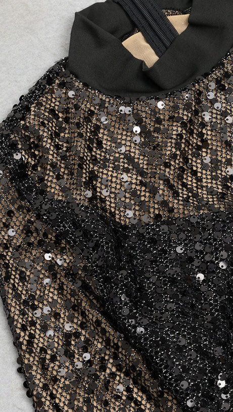 MOCK NECK SEQUIN BODYCON DRESS