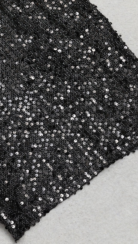 MOCK NECK SEQUIN BODYCON DRESS