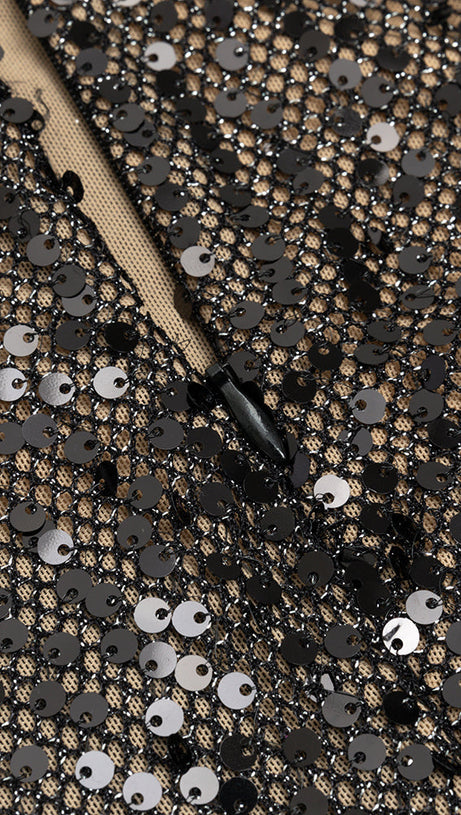 MOCK NECK SEQUIN BODYCON DRESS
