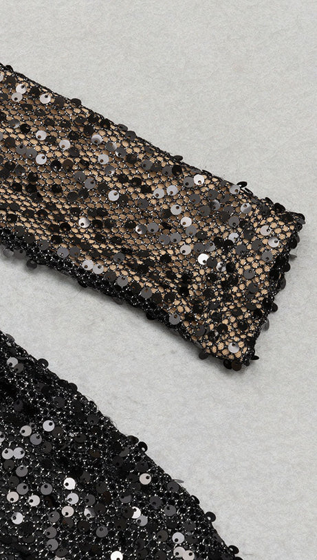 MOCK NECK SEQUIN BODYCON DRESS