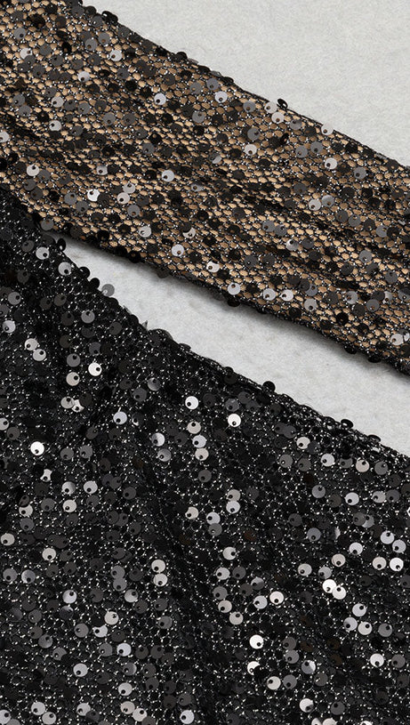 MOCK NECK SEQUIN BODYCON DRESS