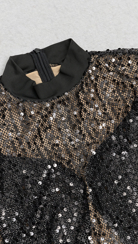 MOCK NECK SEQUIN BODYCON DRESS