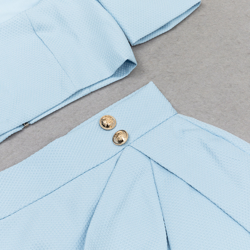 AIIZIE SQUARE NECK PUFF SLEEVE TOP WRAP HEM SKIRT SUIT - product image