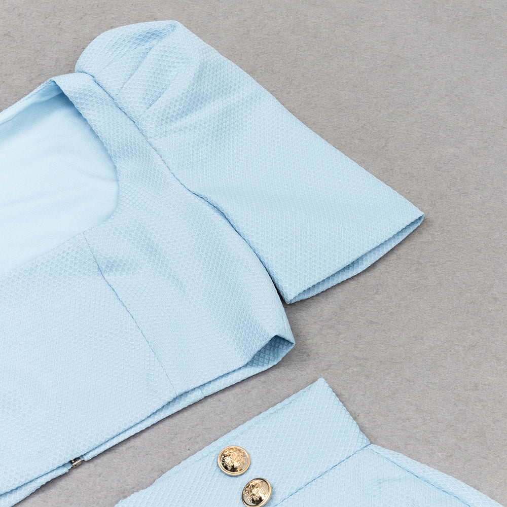 AIIZIE SQUARE NECK PUFF SLEEVE TOP WRAP HEM SKIRT SUIT - product image