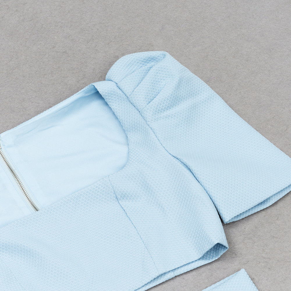 AIIZIE SQUARE NECK PUFF SLEEVE TOP WRAP HEM SKIRT SUIT - product image