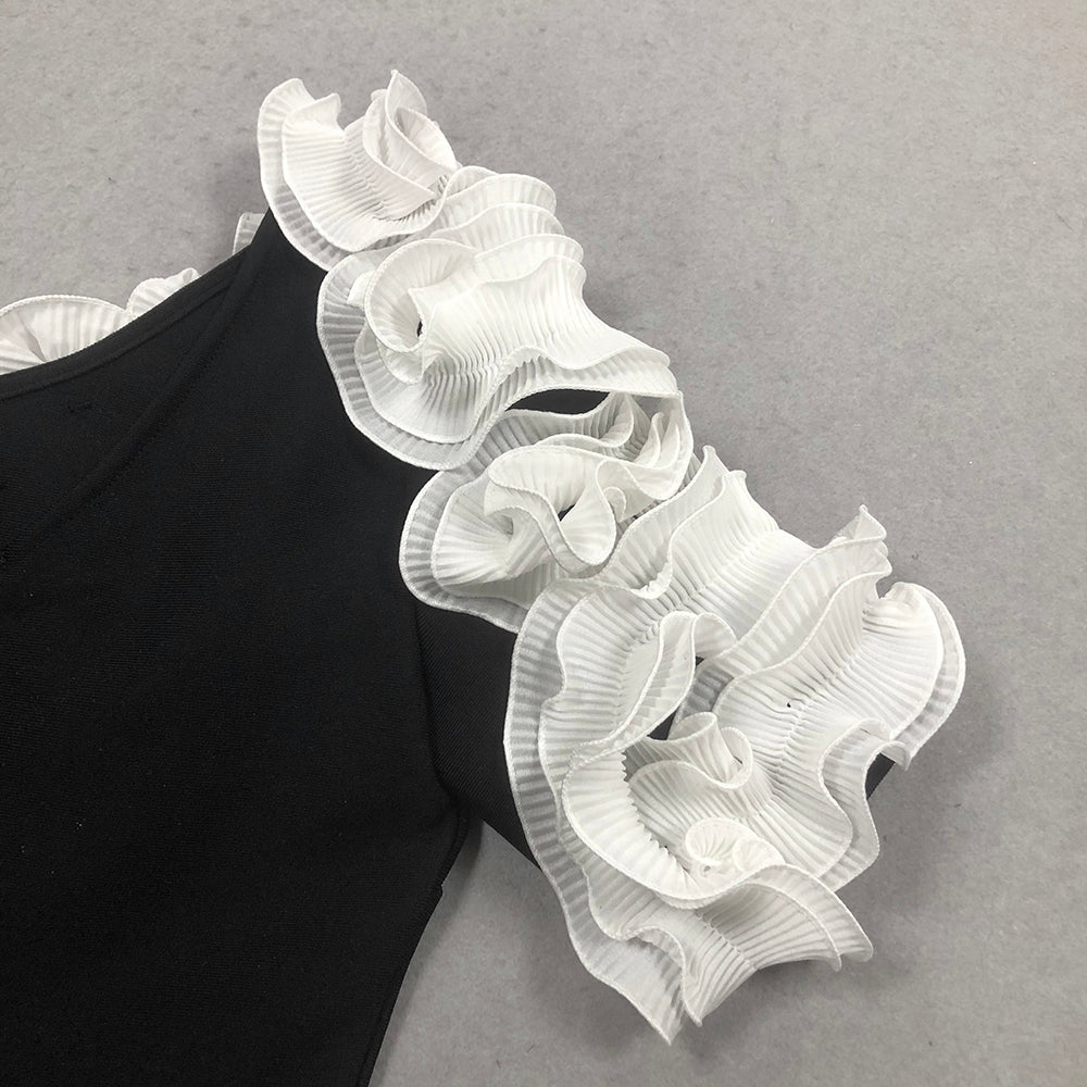 AIIZIE WHITE FLOWER EMBELLISHED STRAPLESS BLACK MIDI DRESS - product image