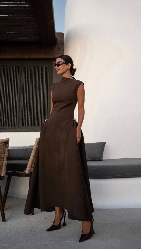 SKATER MAXI DRESS COFFEE