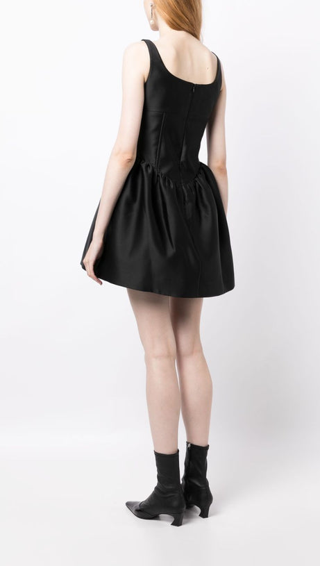 CRYSTAL-EMBELLISHED SQUARE-NECK MINI DRESS IN BLACK
