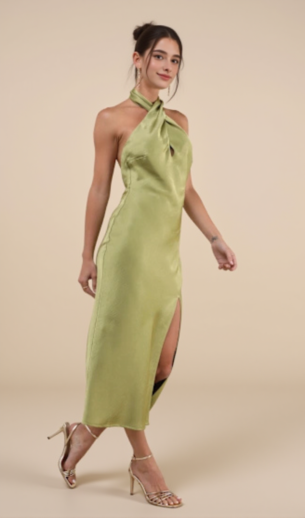 ABITO MIDI CON SCOLLO A V IN RASO CHARTREUSE BEYOND CLASSY