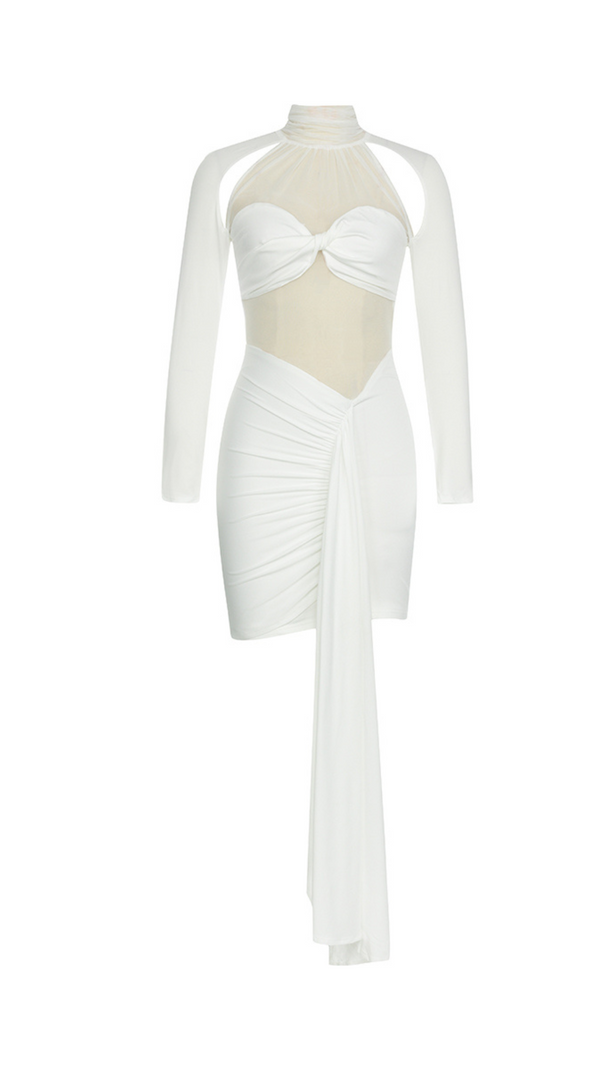 AIIZIE WHITE ONE-SLEEVE WAISTED TWIST DRESS - product image