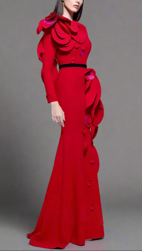 AIIZIE FLORAL BELTED MAXI DRESS IN RED - product image