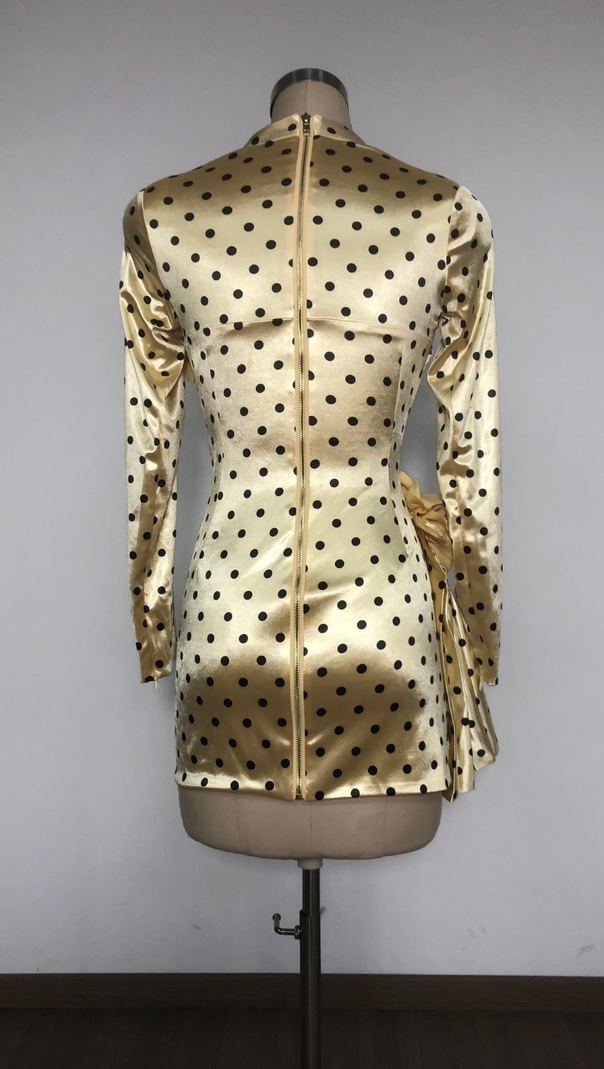 AIIZIE JENNY POLKA DOTS SATIN MINI DRESS IN YELLOW - product image