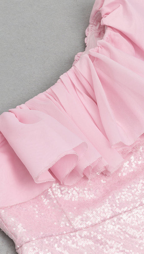 SEQUIN MESH SPLICING FISHTAIL BODYCON DRESS