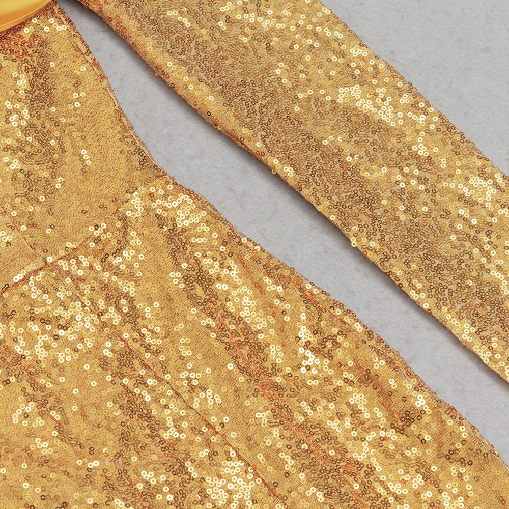 AIIZIE ONE SHOULDER SPLIT THIGH SEQUIN MAXI DRESS - product image