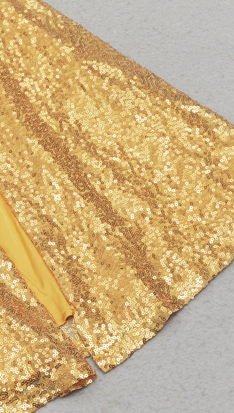 ONE SHOULDER SPLIT THIGH SEQUIN MAXI DRESS