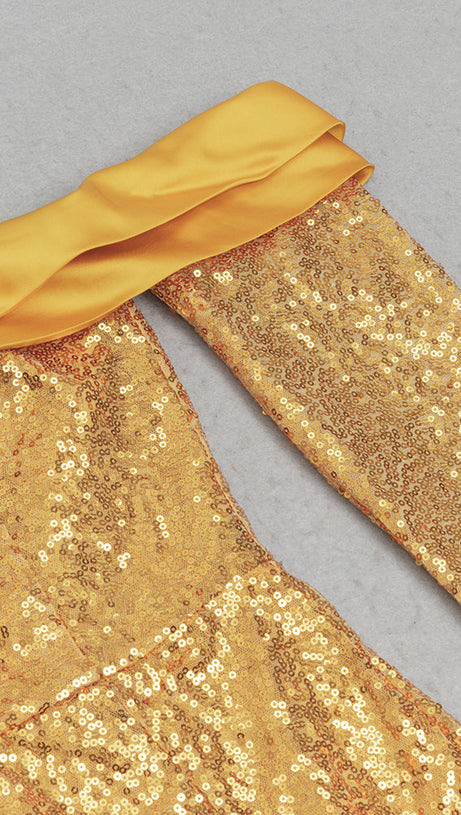 ONE SHOULDER SPLIT THIGH SEQUIN MAXI DRESS