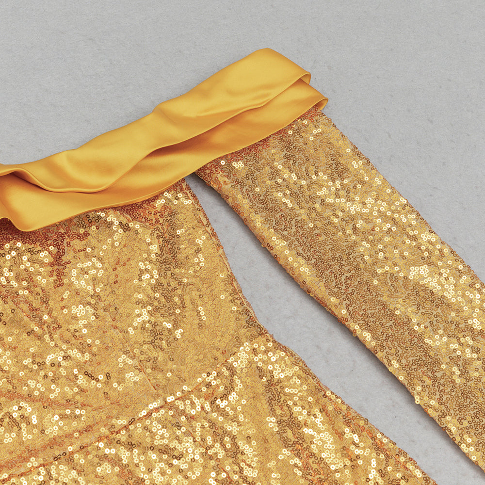 AIIZIE ONE SHOULDER SPLIT THIGH SEQUIN MAXI DRESS - product image