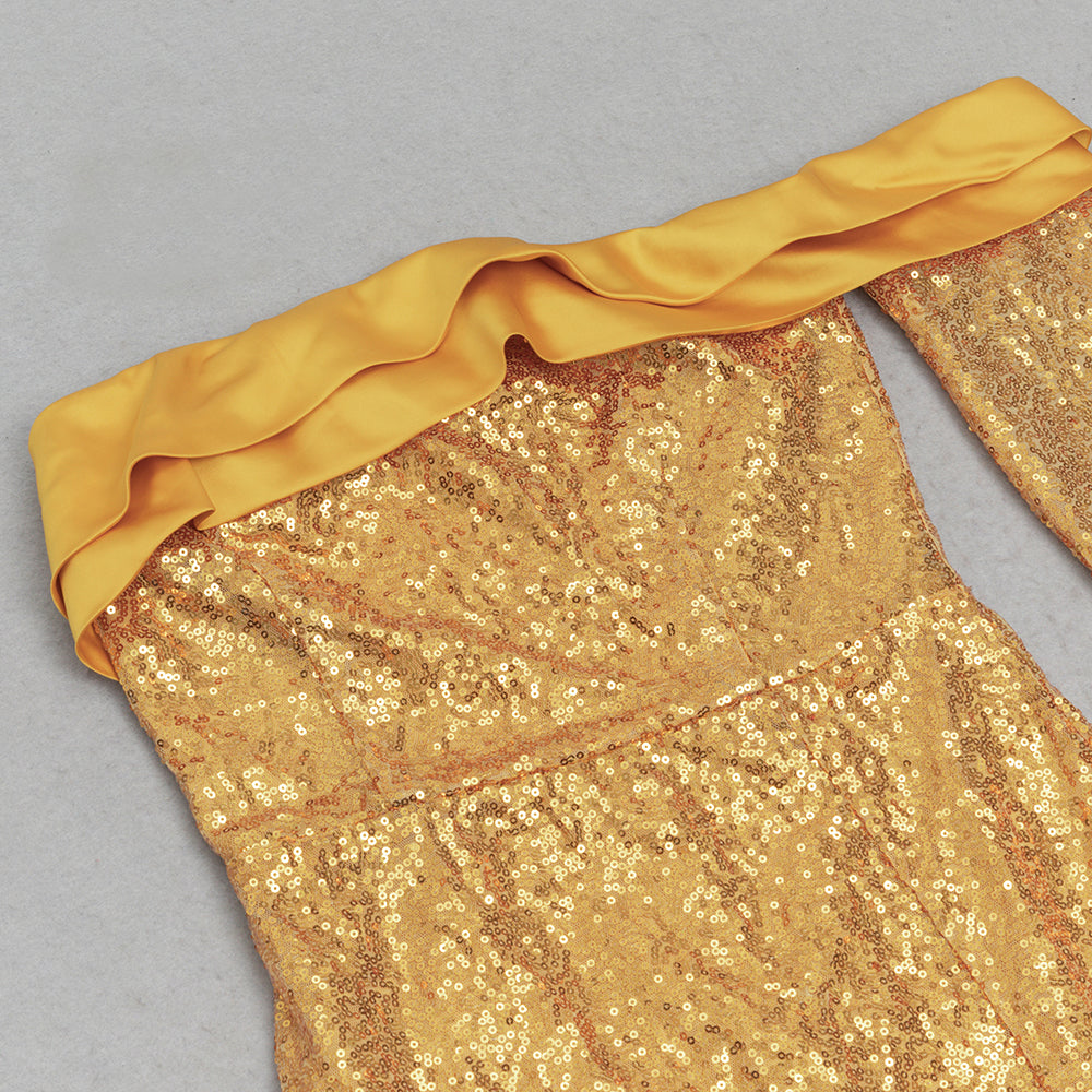 AIIZIE ONE SHOULDER SPLIT THIGH SEQUIN MAXI DRESS - product image