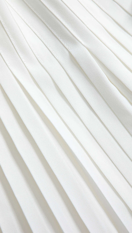 PLEATED BELL SLEEVE V-NECK MINI DRESS IN WHITE