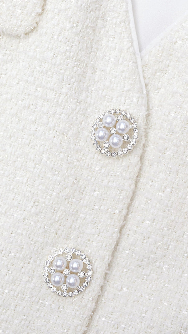 AIIZIE CREAM TINSEL BOUCLE BUTTONED MIDI DRESS - product image