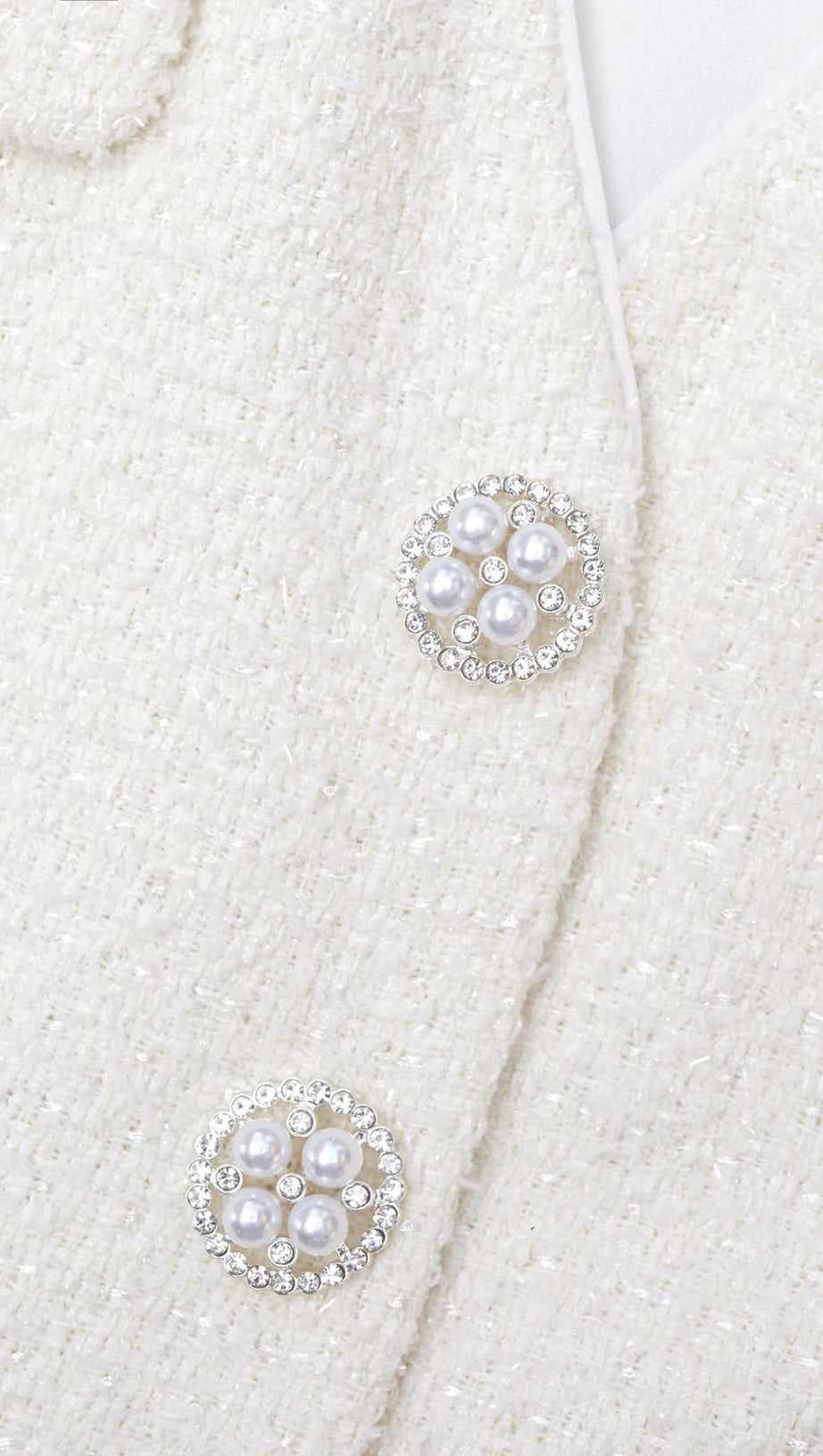 CREAM TINSEL BOUCLE BUTTONED MIDI DRESS