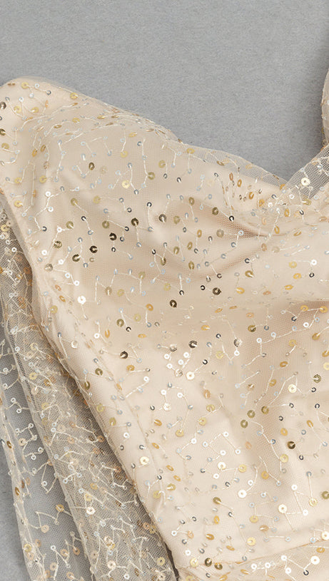 SEQUINS SLEEVELESS SPLIT MAXI DRESS