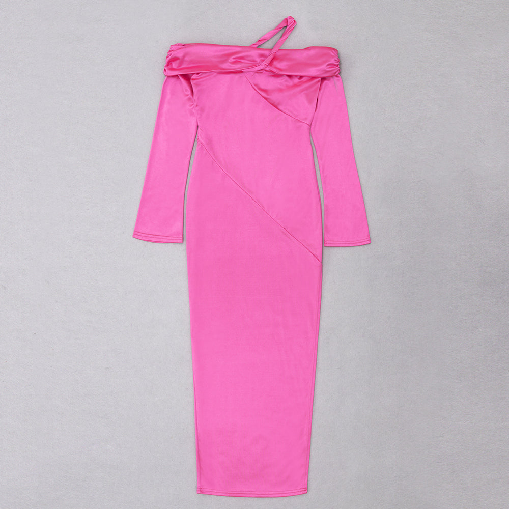 AIIZIE OFF-SHOULDER SATIN COCKTAIL DRESS IN HOT PINK - product image