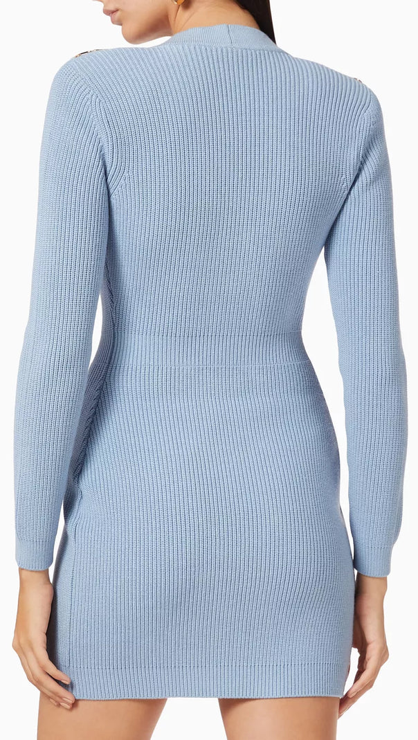 AIIZIE CAROLINE KNIT METAL BOTTOM MINI DRESS IN BLUE - product image