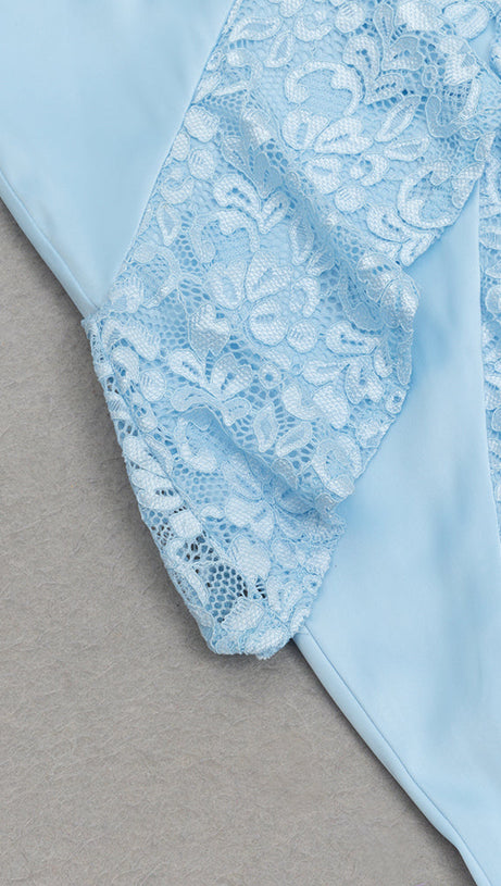 STRAP MIDI DRESS WITH RUFFLED HEMLINE IN BLUE