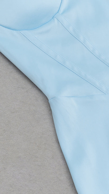 STRAP MIDI DRESS WITH RUFFLED HEMLINE IN BLUE