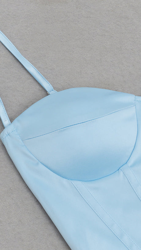 STRAP MIDI DRESS WITH RUFFLED HEMLINE IN BLUE