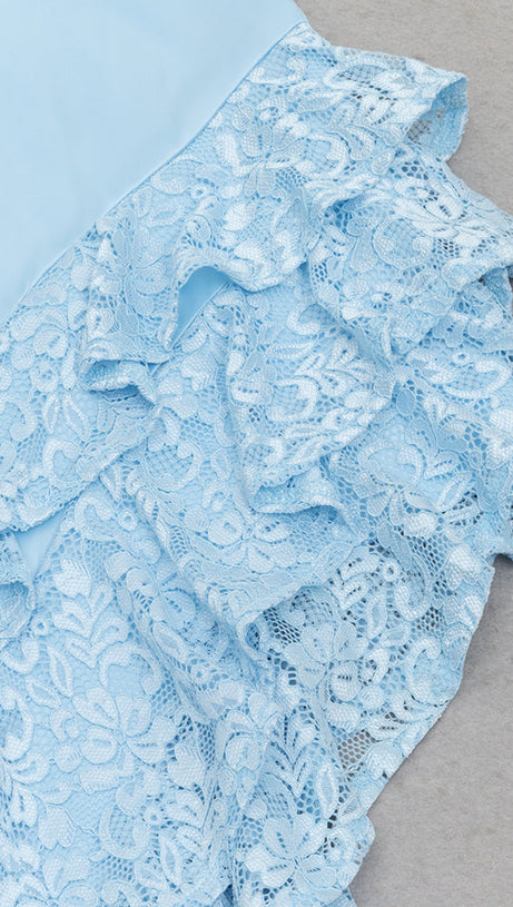 STRAP MIDI DRESS WITH RUFFLED HEMLINE IN BLUE