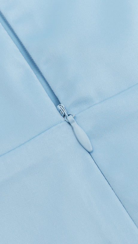 STRAP MIDI DRESS WITH RUFFLED HEMLINE IN BLUE