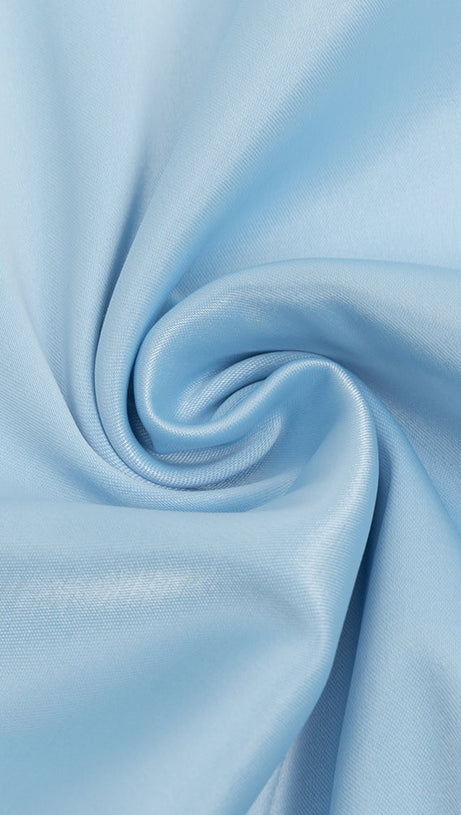 STRAP MIDI DRESS WITH RUFFLED HEMLINE IN BLUE