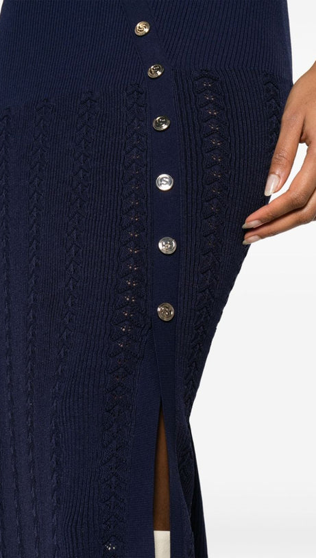 VIOLA RIBBED-KNIT MIDI DRESS IN NAVY BLUE