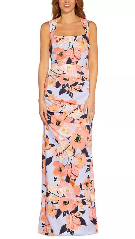 Damenkleid mit eckigem Ausschnitt und Blumenmuster