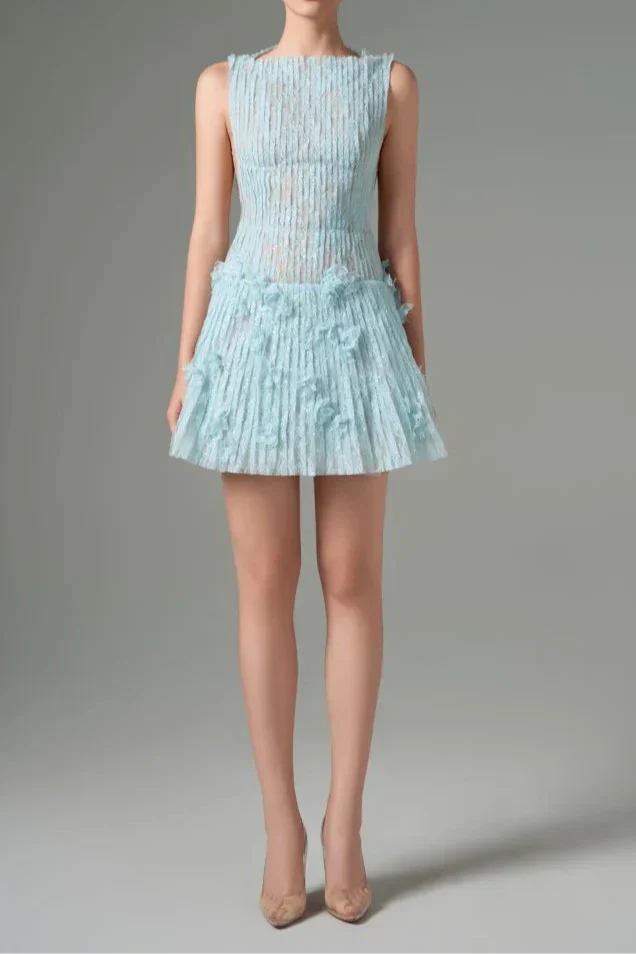 AIIZIE SLEEVELESS LACE FABRIC MINI DRESS IN AQUA - product image