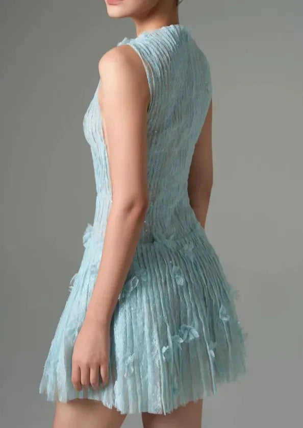 AIIZIE SLEEVELESS LACE FABRIC MINI DRESS IN AQUA - product image