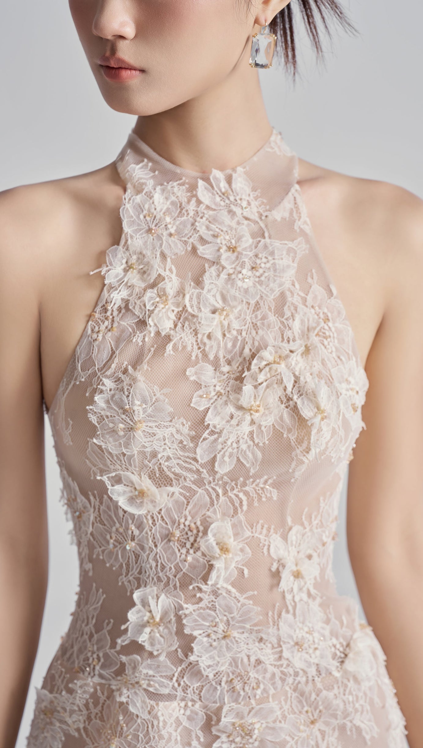 Minikleid Aus Blumenspitze In Beige-Orange