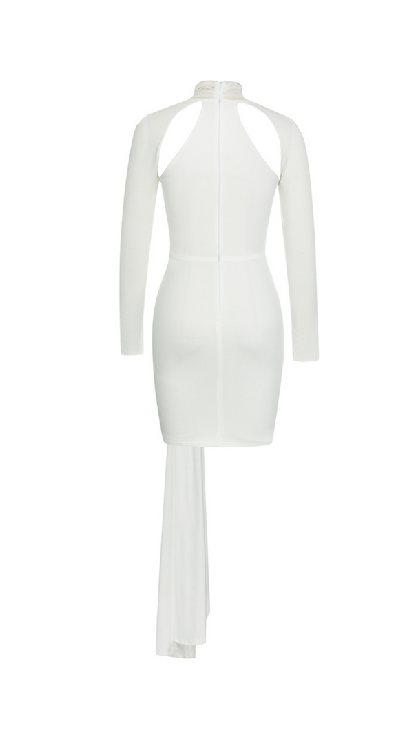 AIIZIE WHITE ONE-SLEEVE WAISTED TWIST DRESS - product image