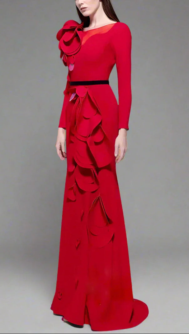 AIIZIE FLORAL BELTED MAXI DRESS IN RED - product image