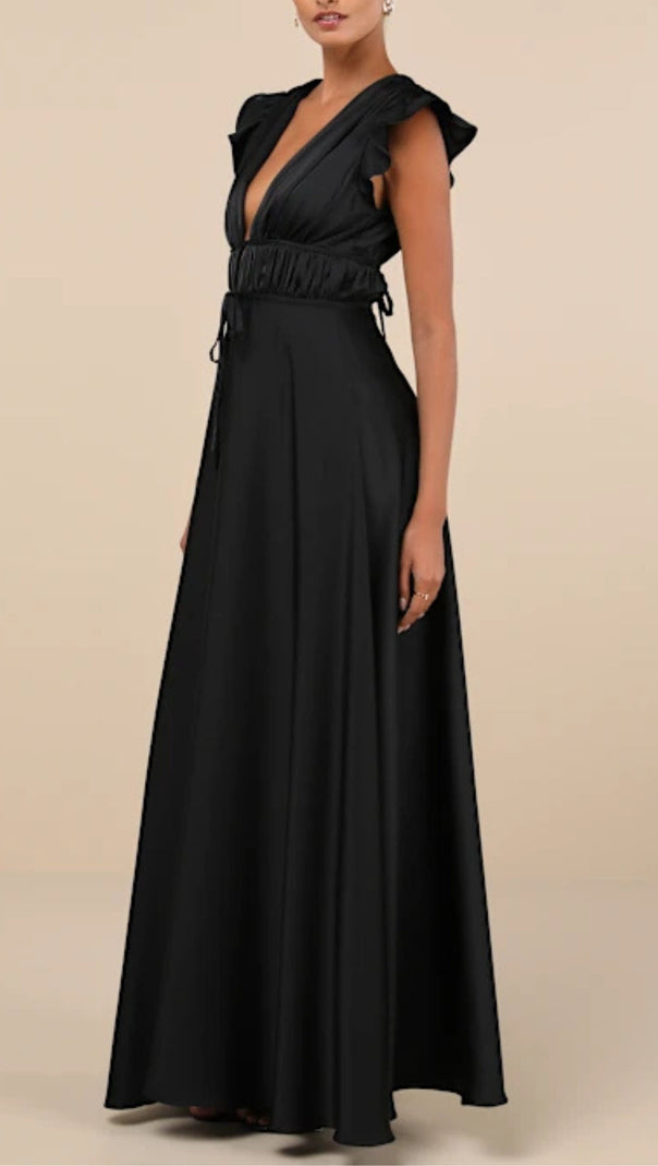 AIIZIE SATIN CUTOUT RUFFLED MAXI DRESS - product image
