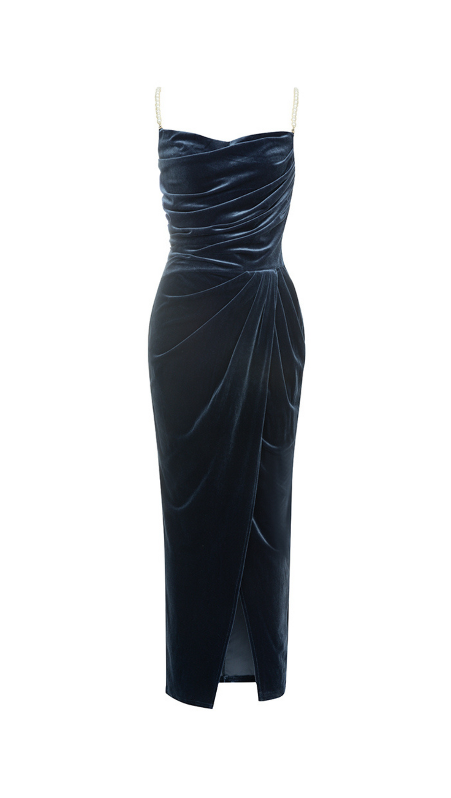 ABITO MIDI PLISSETTATO IN VELLUTO SENZA PERLINE E SCHIENA SENZA SPALLINE