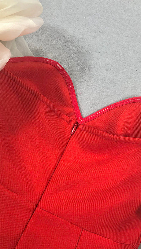 schulterfreies Bandage-Maxikleid in Rot