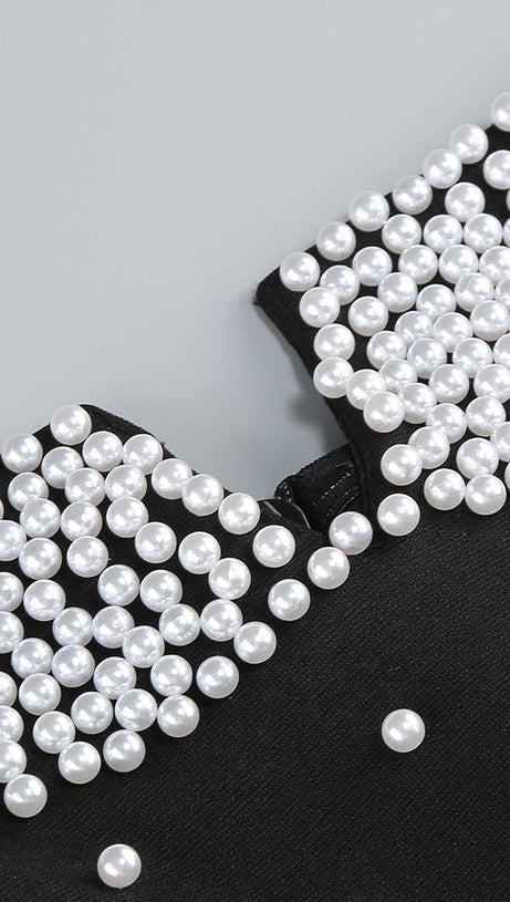 PEARL POLKA DOTS EMBELLISHED MIDI DRESS IN BLACK