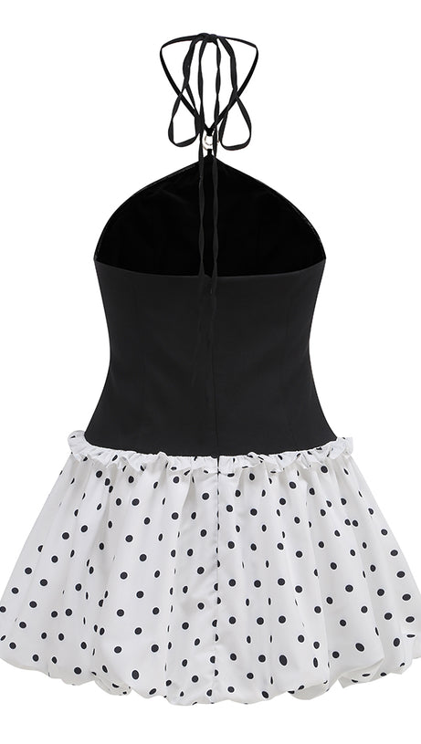 BLACK AND WHITE BEADED MINI DRESS